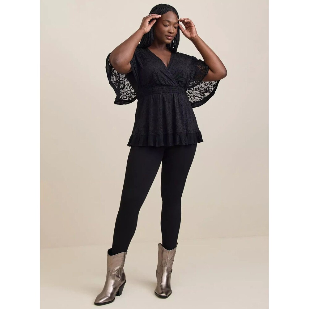 Torrid Stretch Lace Surplice Dolman Sleeve Top Size 4X black flare sleeves